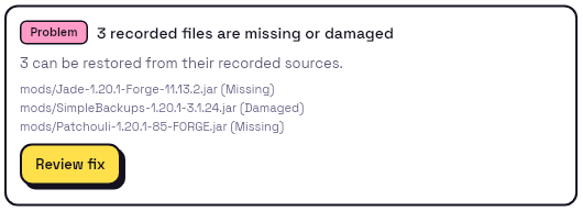 Missing files finding: 1 marks the result and 2 marks Review fix