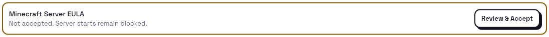 Minecraft Server EULA card: 1 marks Review and Accept