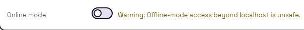 Server Online mode setting: 1 marks the switch beside the offline access warning