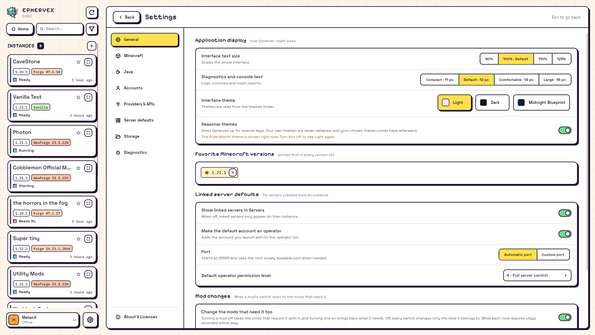 General settings in the Pride Month theme, with its logo and a note under Seasonal themes naming the Pride Month theme